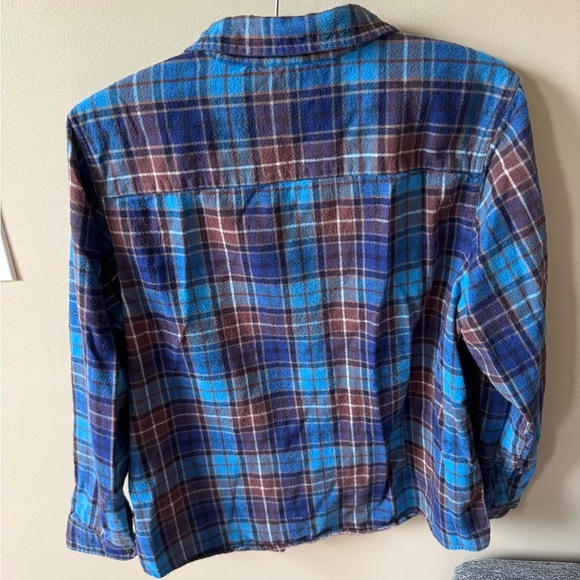 L.L. Bean Relaxed Fit Plaid flannel Shirt-Blue and Brown - Picture 4 of 4
